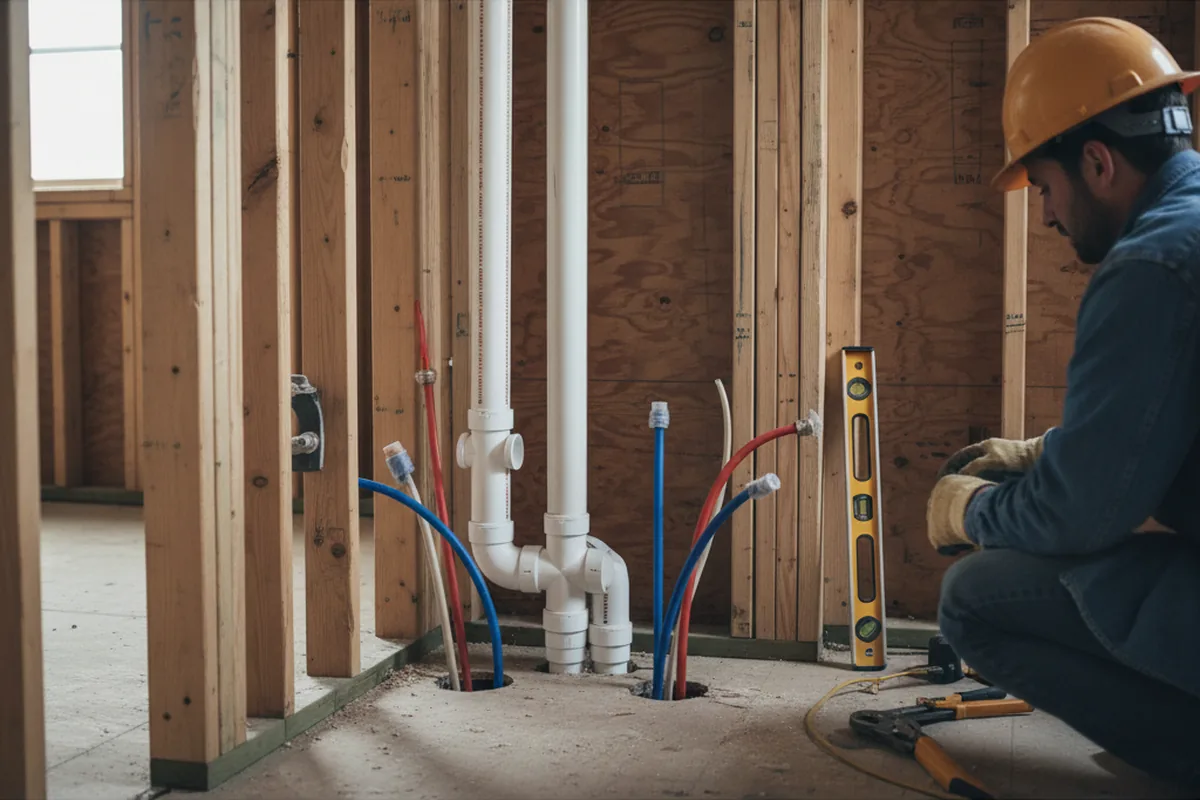 Drain and supply rough-in during Leak Detection in Ansonville