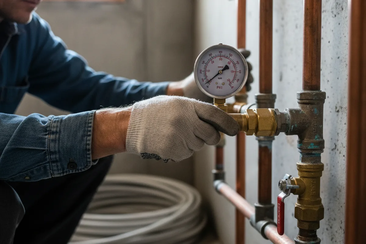 Pressure testing a repaired line during Water Line Repair in Ansonville